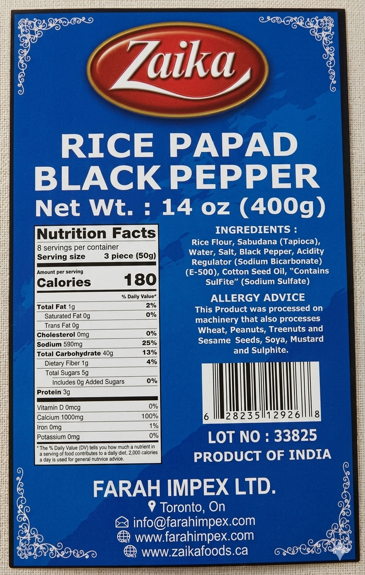 Zaika Rice Papad Black Pepper