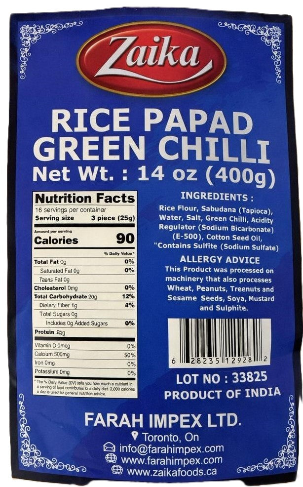 Zaika Rice Papad Green Chilli